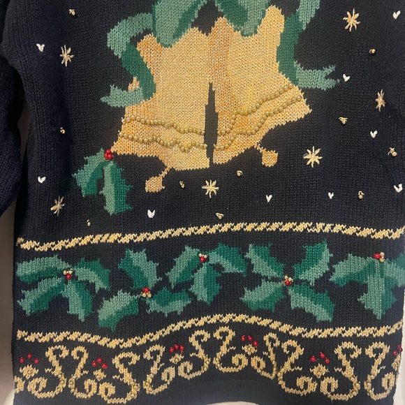 Pantger Vintage Ugly Christmas 80s Bells, Bows, & Stars Holiday Sweater size P - Picture 12 of 13